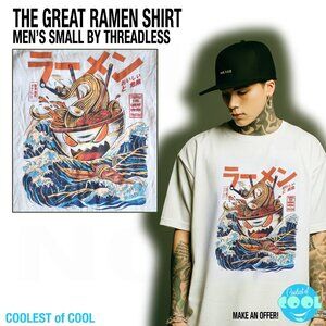 The Great Ramen of Kanagawa shirt Men's Large Anime Kaiju graphic Threadless Tee